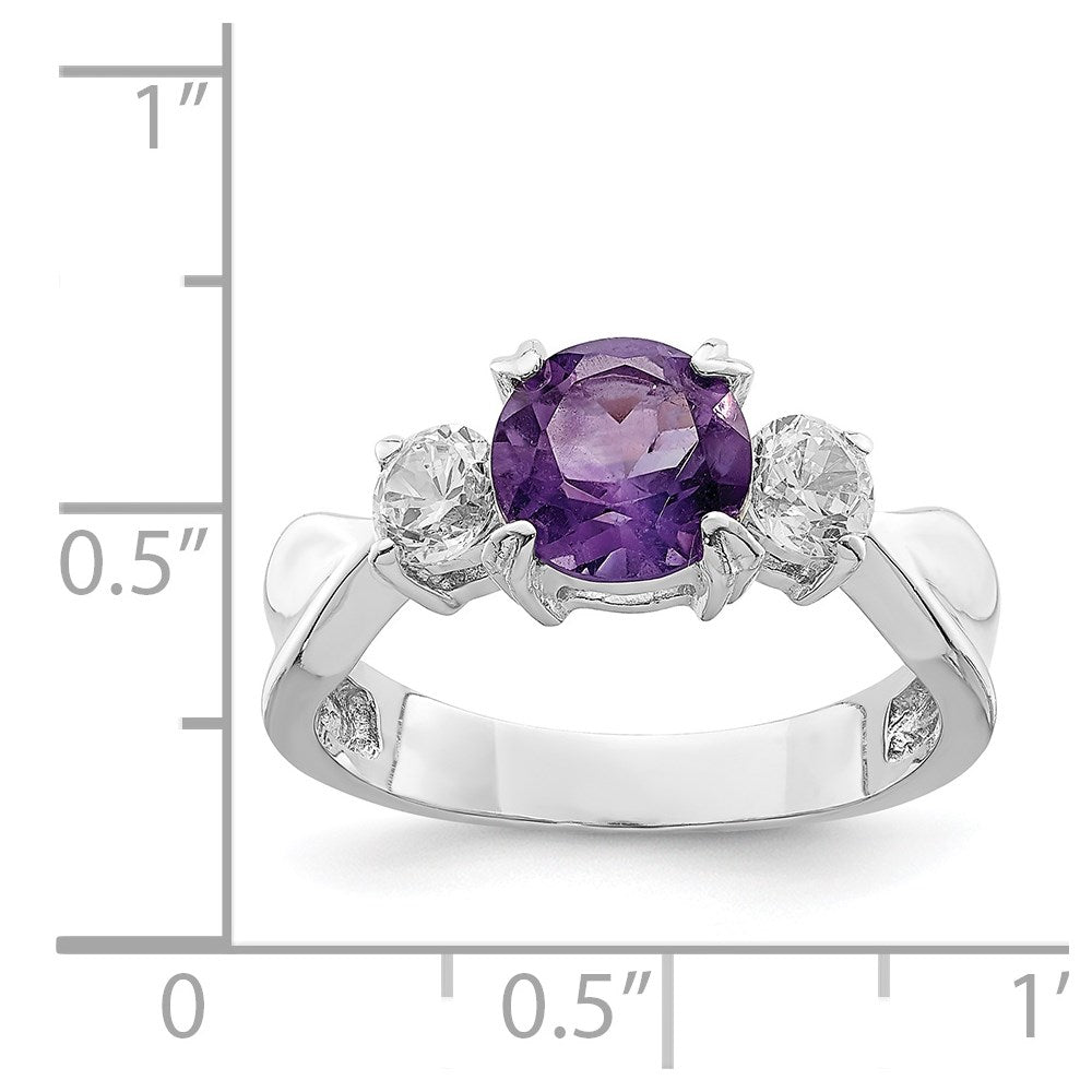 Sterling Silver Rhodium Plated Amethyst And Cz Ring (Size 7 Only)