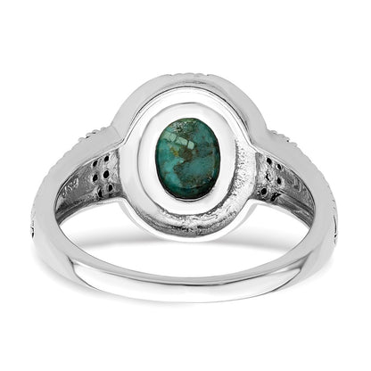 Sterling Silver Rhodium Plated Oxidized Faceted Recon. Turquoise Ring