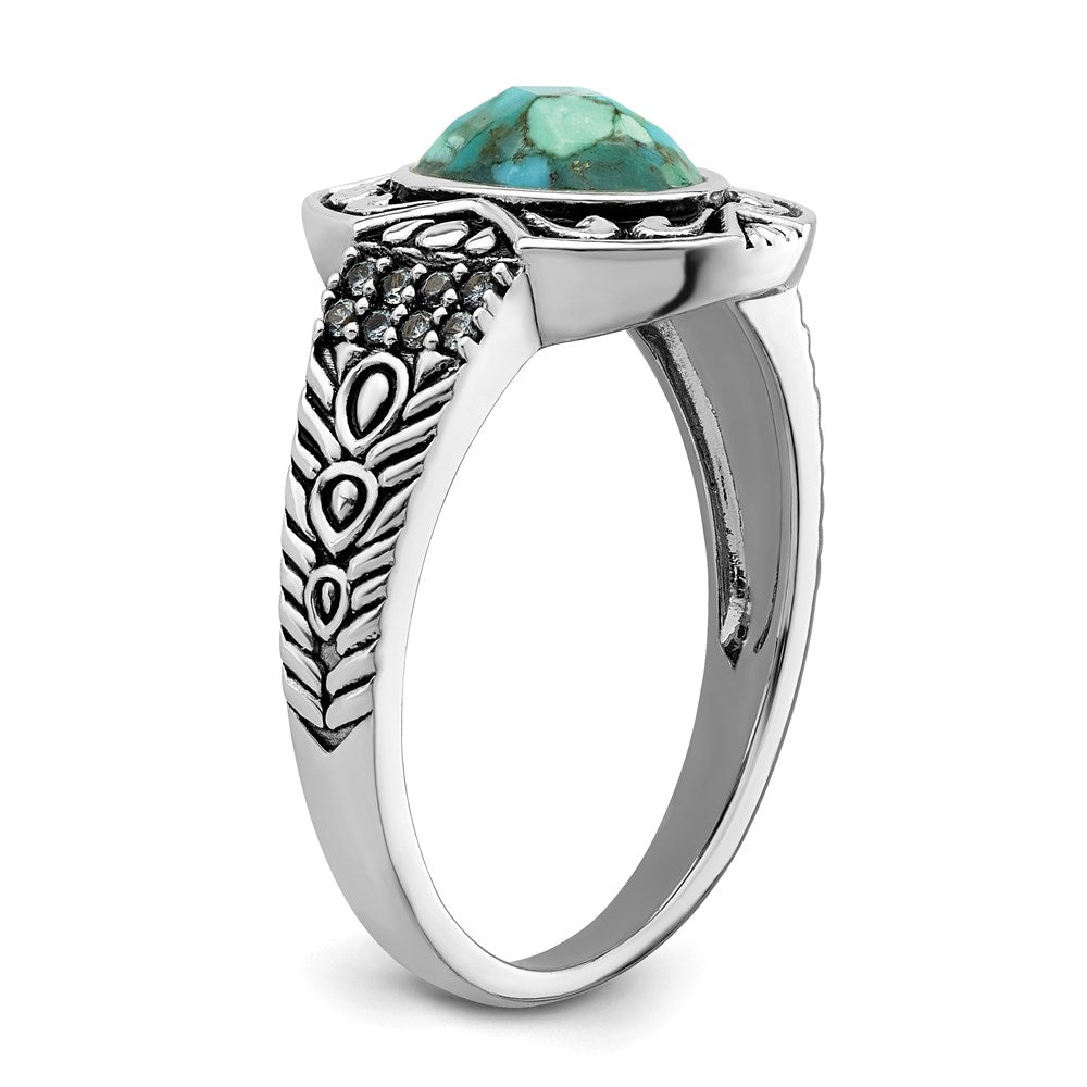 Sterling Silver Rhodium Plated Oxidized Faceted Recon. Turquoise Ring