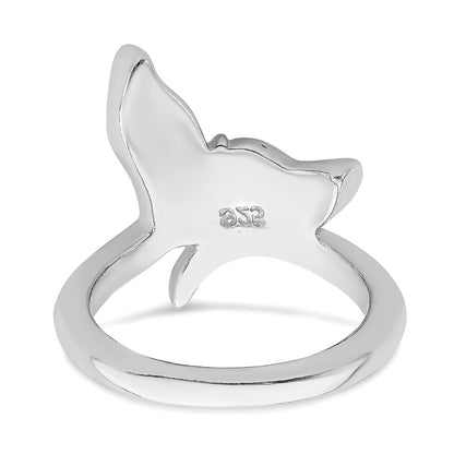 Sterling Silver Rhod Plated Blue Inlay Created Opal Whale Tail Ring (Size 6 Only)