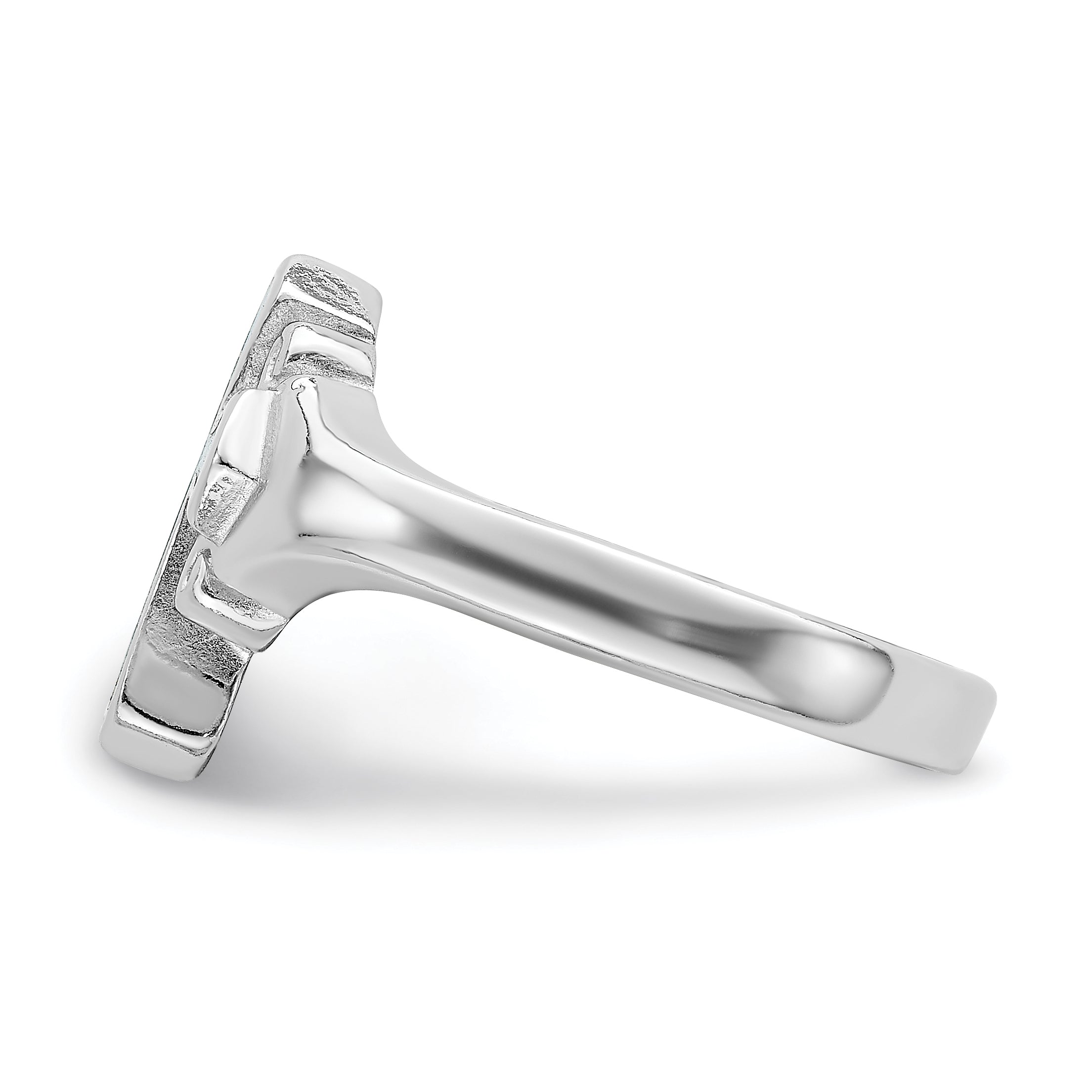 Sterling Silver Rhodium Plated Blue Inlay Created Opal Cross Ring