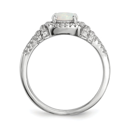 Sterling Silver Rhodium Plated Cz And Lab Created White Opal Ring