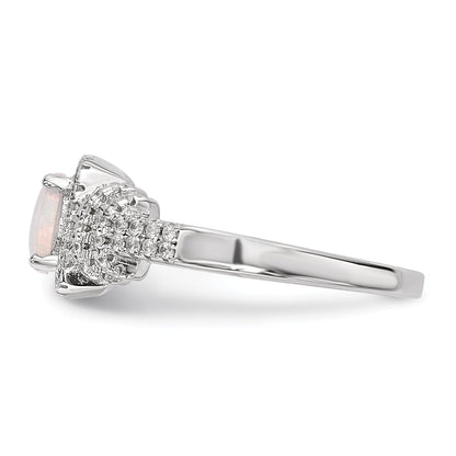 Sterling Silver Rhodium Plated Cz And Lab Created White Opal Ring