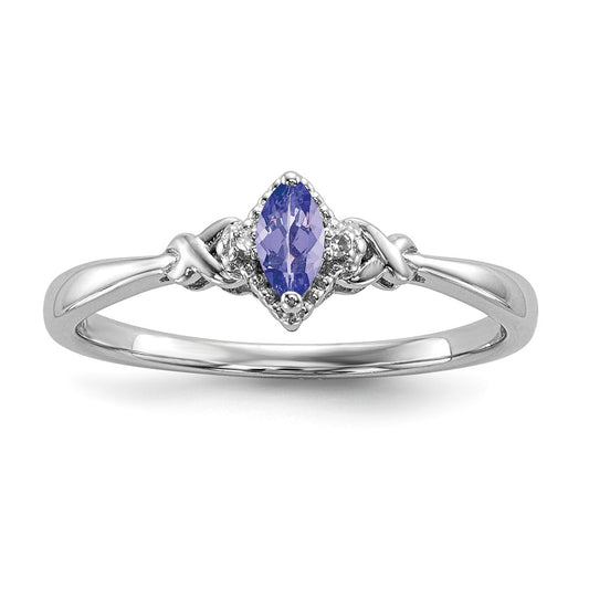 Sterling Silver Rhodium Diamond And Tanzanite Ring