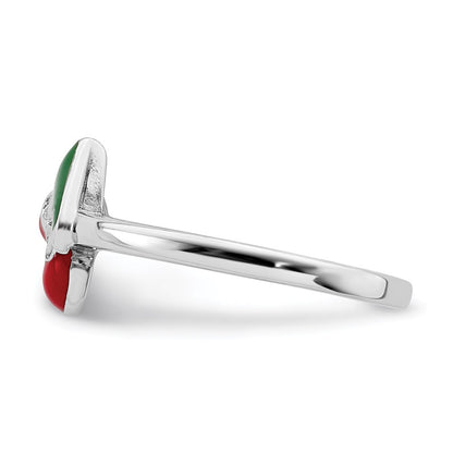 Sterling Silver Rhodium Plated Childs Enameled Cherry Ring (Size 4 Only)