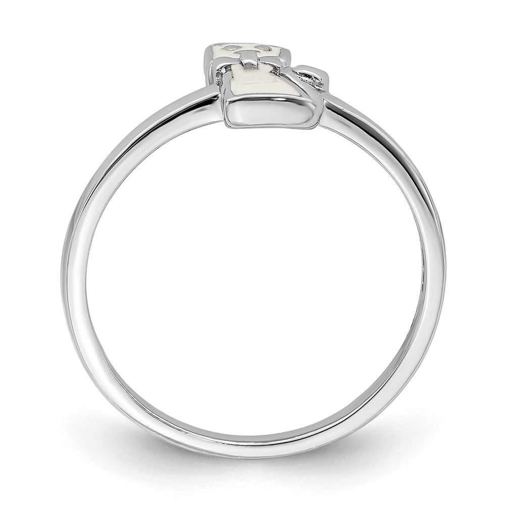 Sterling Silver Rhodium Plated Childs Enameled White Cat Ring (Size 4 Only)