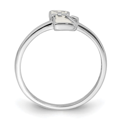 Sterling Silver Rhodium Plated Childs Enameled White Cat Ring (Size 4 Only)