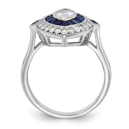 Sterling Silver Rhodium Plated Cz And Synthetic Blue Spinel Ring