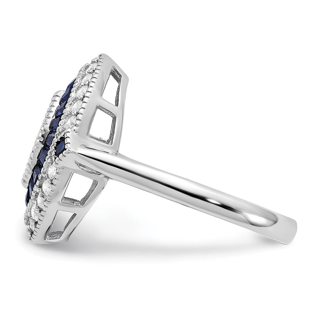 Sterling Silver Rhodium Plated Cz And Synthetic Blue Spinel Ring