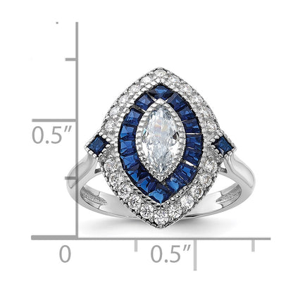 Sterling Silver Rhodium Plated Cz And Synthetic Blue Spinel Ring