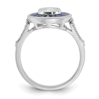 Sterling Silver Rhodium Plated Synthetic Blue Spinel And Cz Ring