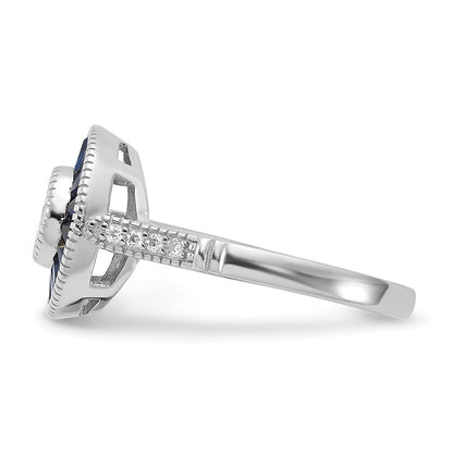 Sterling Silver Rhodium Plated Synthetic Blue Spinel And Cz Ring
