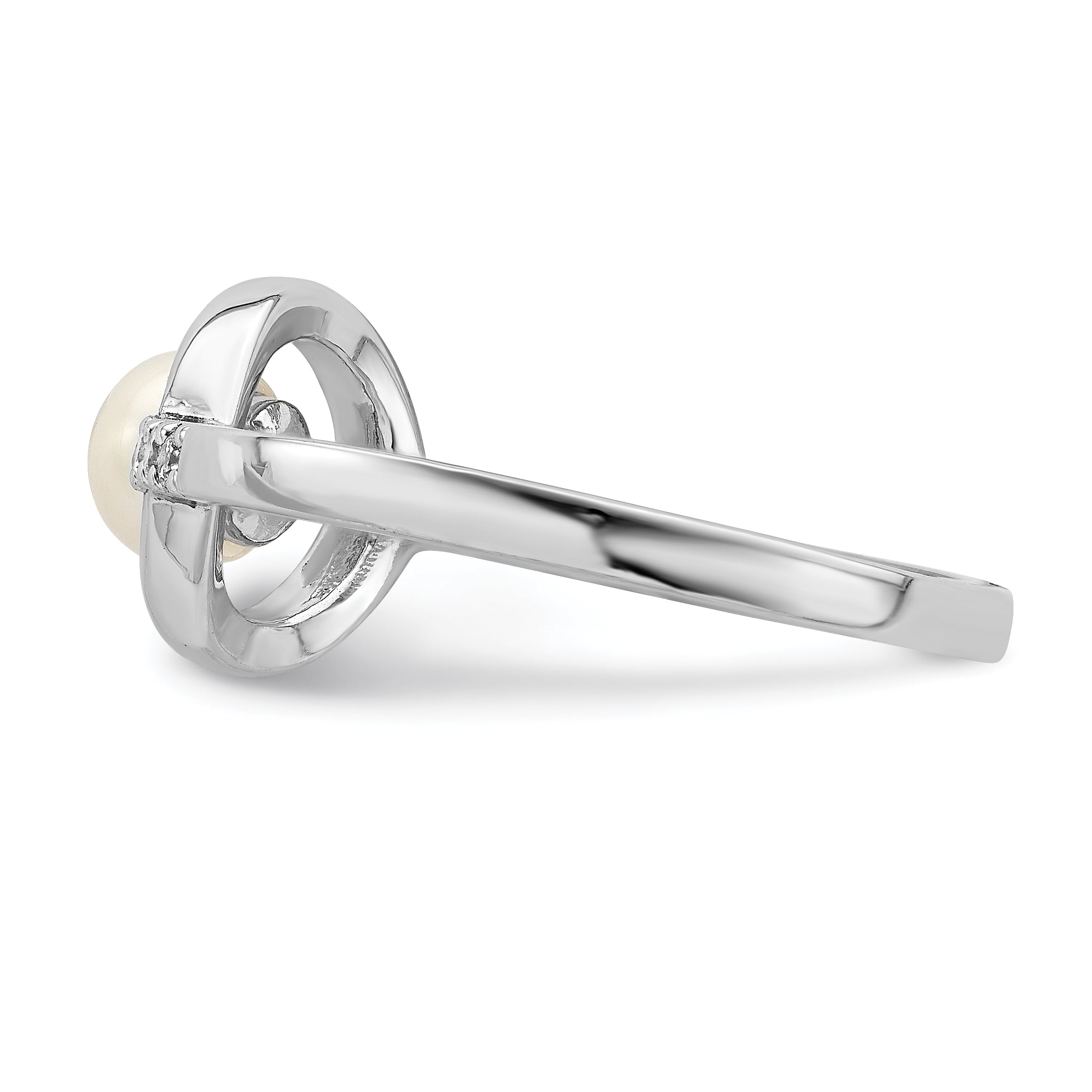 Sterling Silver Rhodium Plated Cz 5 6mm Button Fwc Pearl In Circle Ring