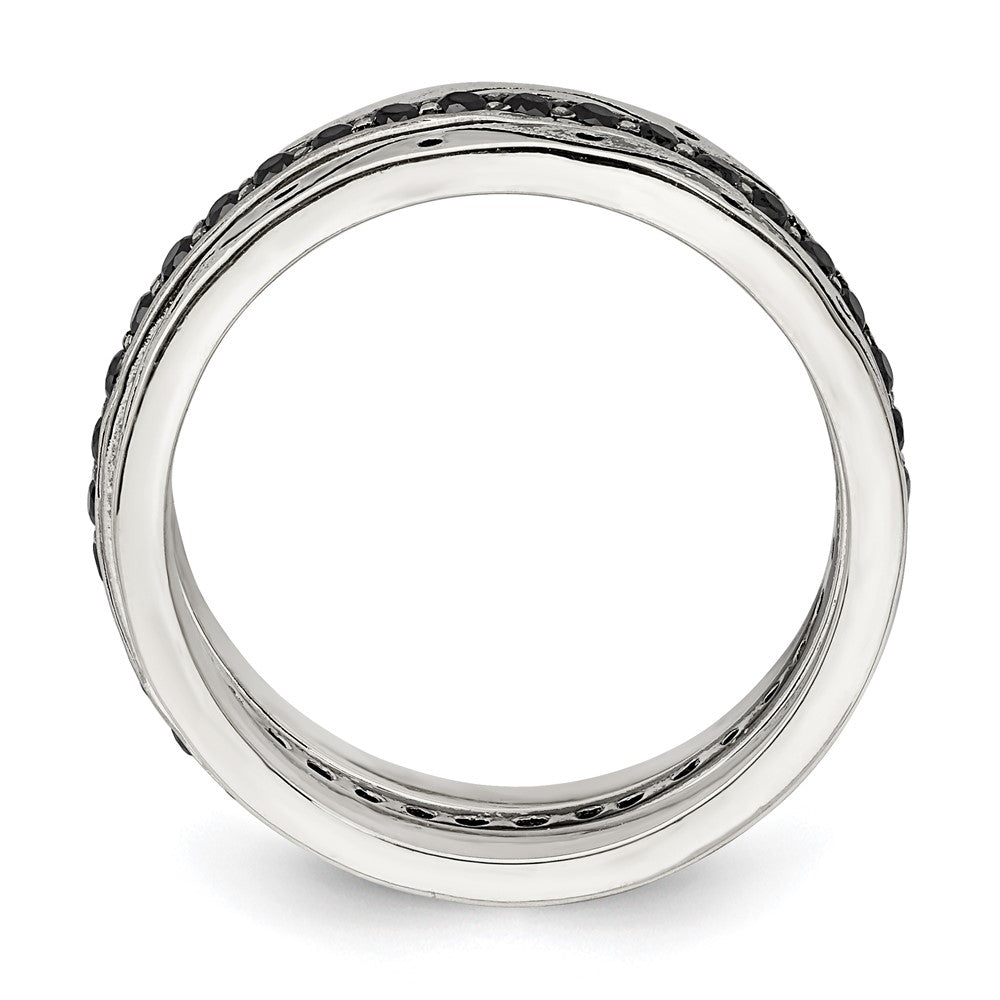 Sterling Silver Three Piece Set Antiqued & Black Cz Bands