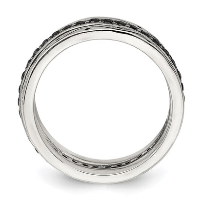 Sterling Silver Three Piece Set Antiqued & Black Cz Bands