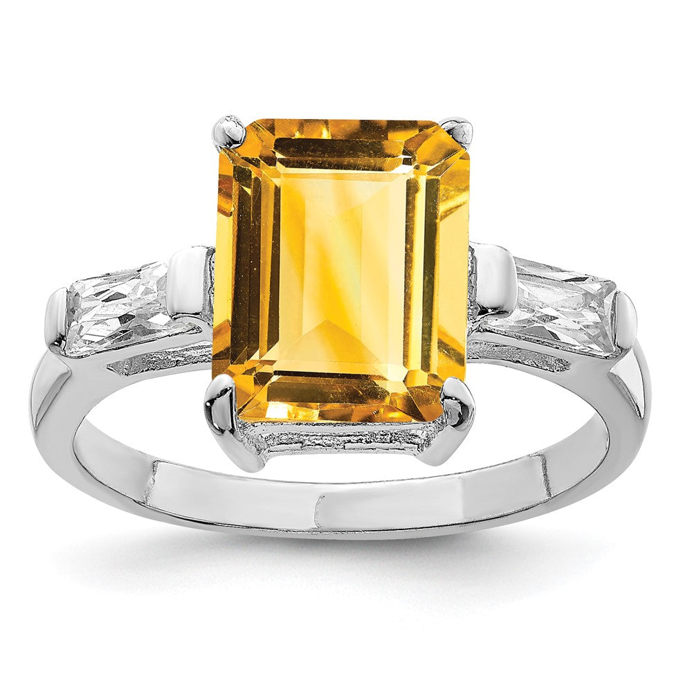 Sterling Silver Rhodium Citrine Ring