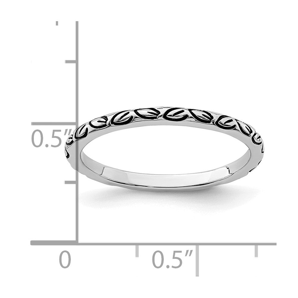 Sterling Silver Rhodium Plated Antiqued Leaf Band
