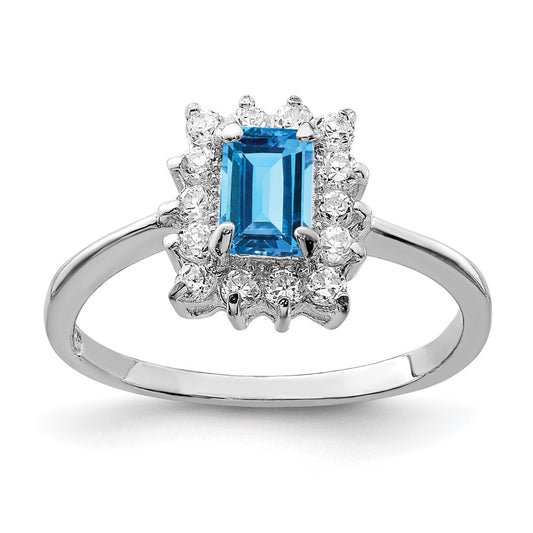 Sterling Silver Rhodium Blue Topaz Ring (Size 8 Only)
