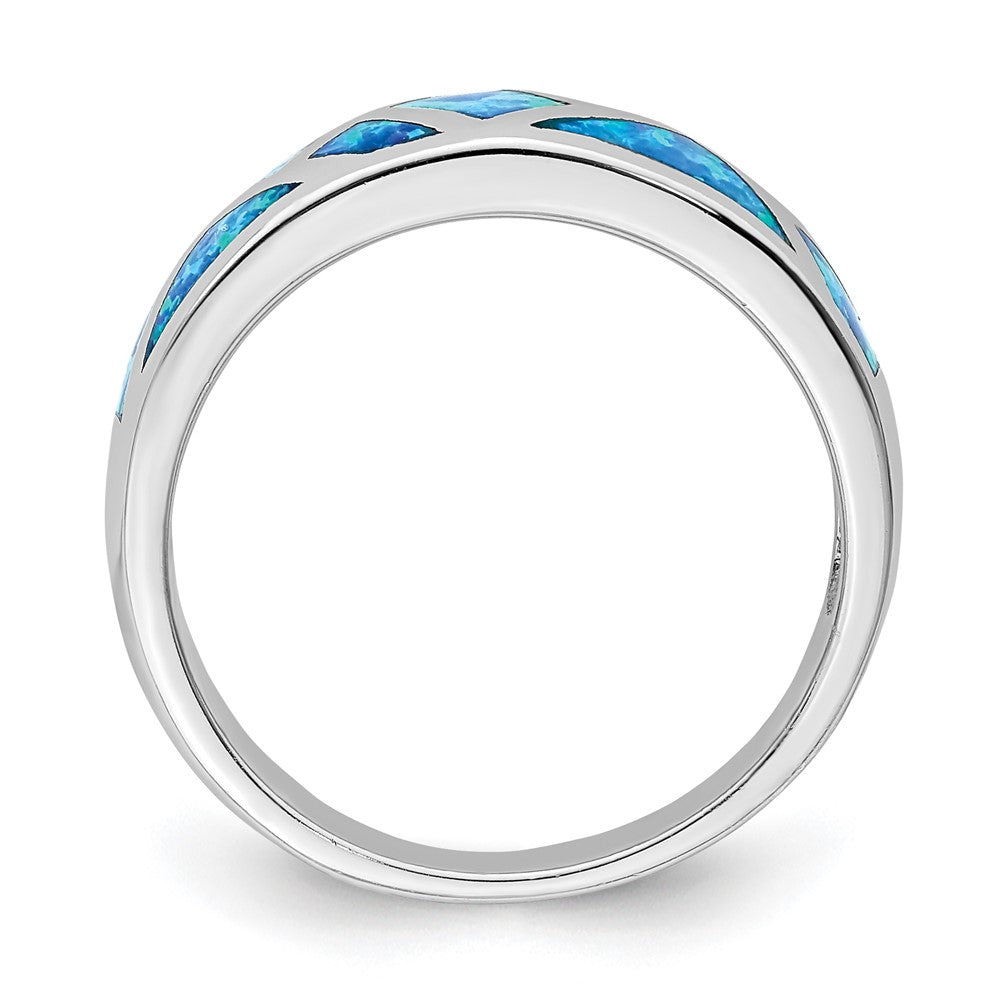 Sterling Silver Rhodium Plated Geometric Lab Created Blue Opal Ring