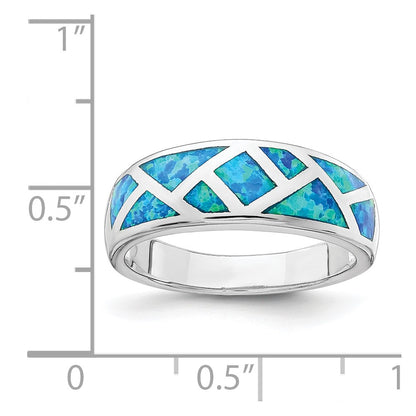 Sterling Silver Rhodium Plated Geometric Lab Created Blue Opal Ring