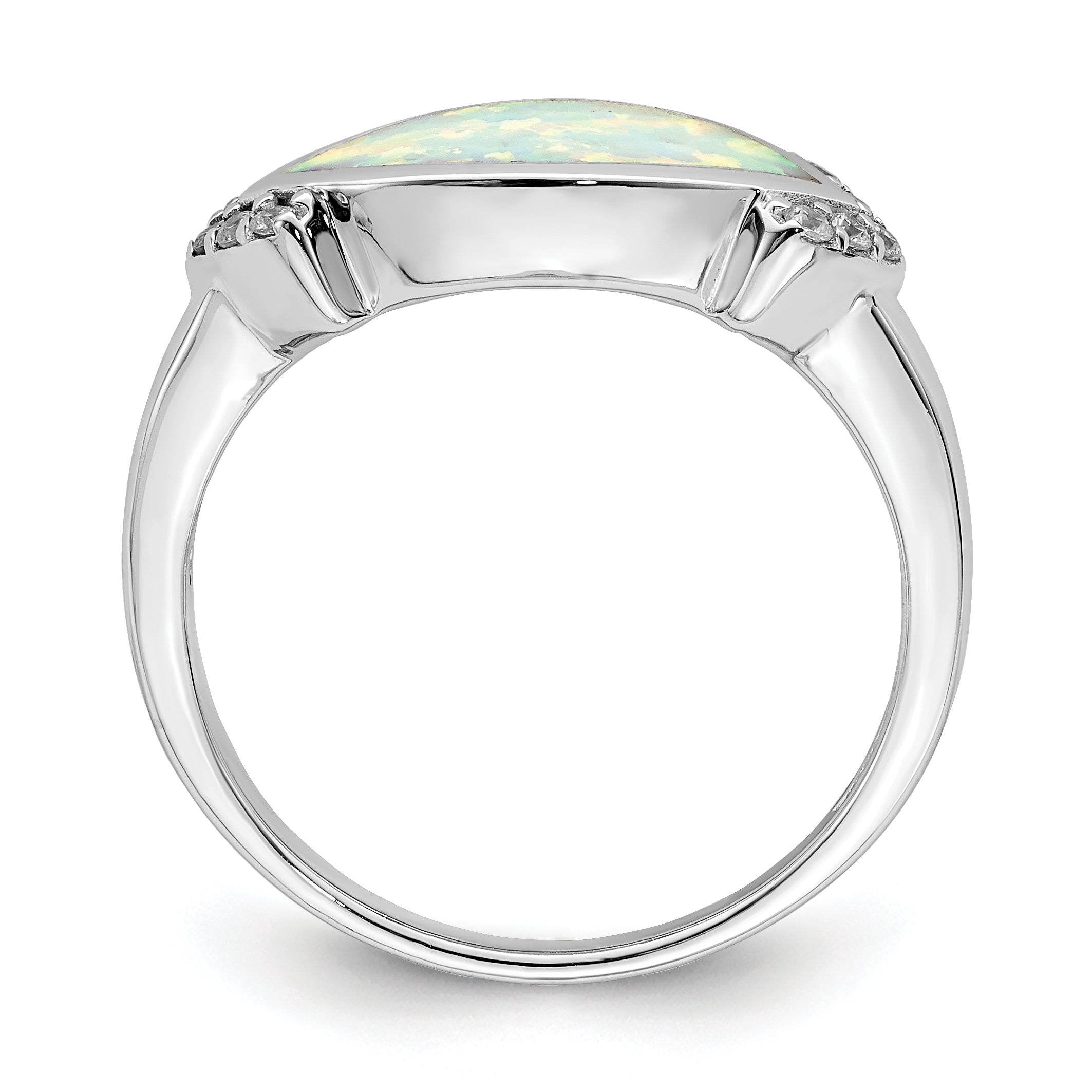 Sterling Silver Rhodium Plated Marquise Lab Created Opal & Cz Ring