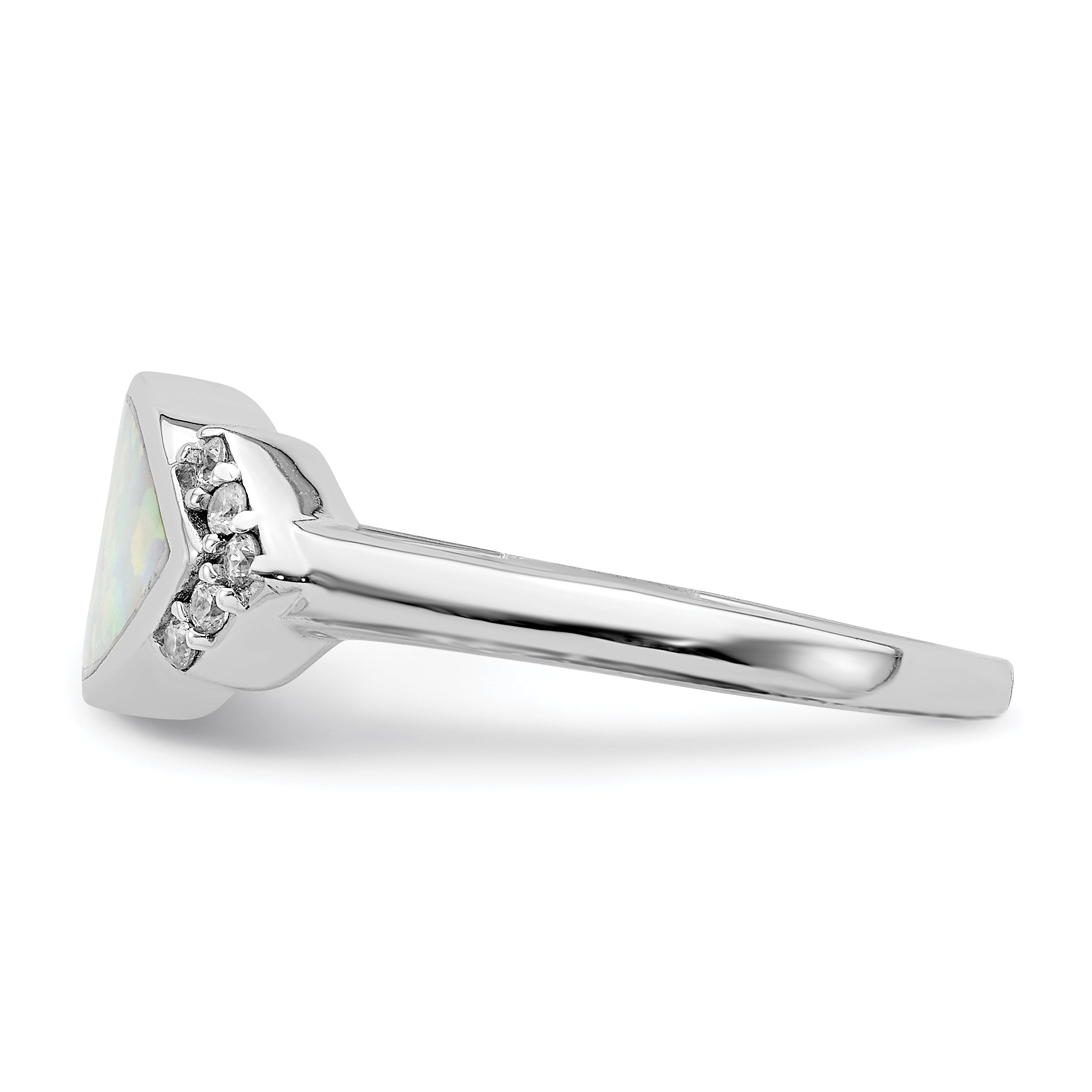 Sterling Silver Rhodium Plated Marquise Lab Created Opal & Cz Ring