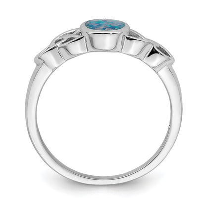 Sterling Silver Rhodium Plated Lab Created Opal Ring