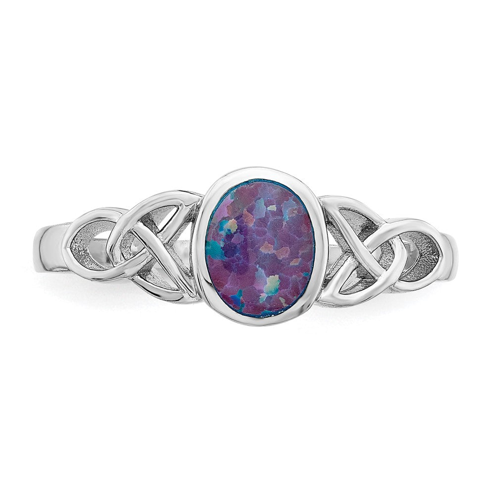 Sterling Silver Rhodium Plated Lab Created Opal Ring