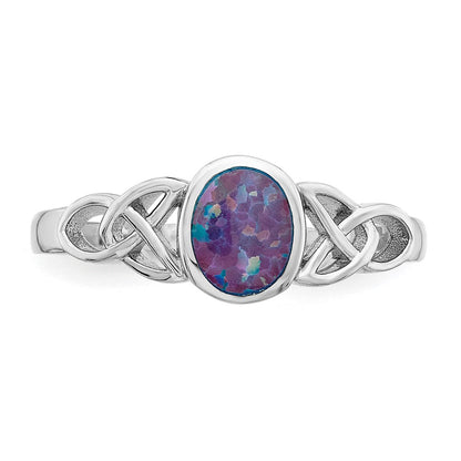 Sterling Silver Rhodium Plated Lab Created Opal Ring