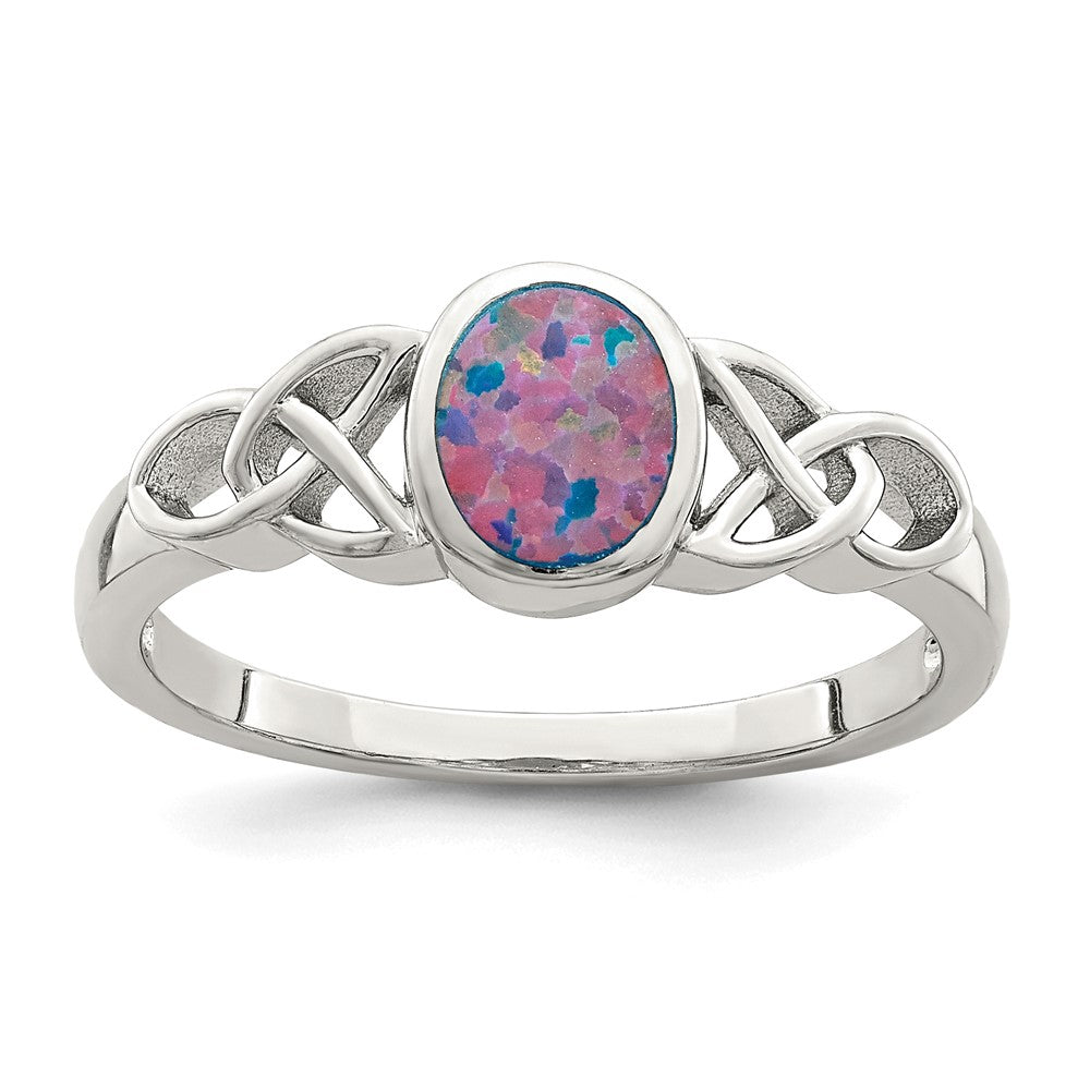 Sterling Silver Rhodium Plated Lab Created Opal Ring