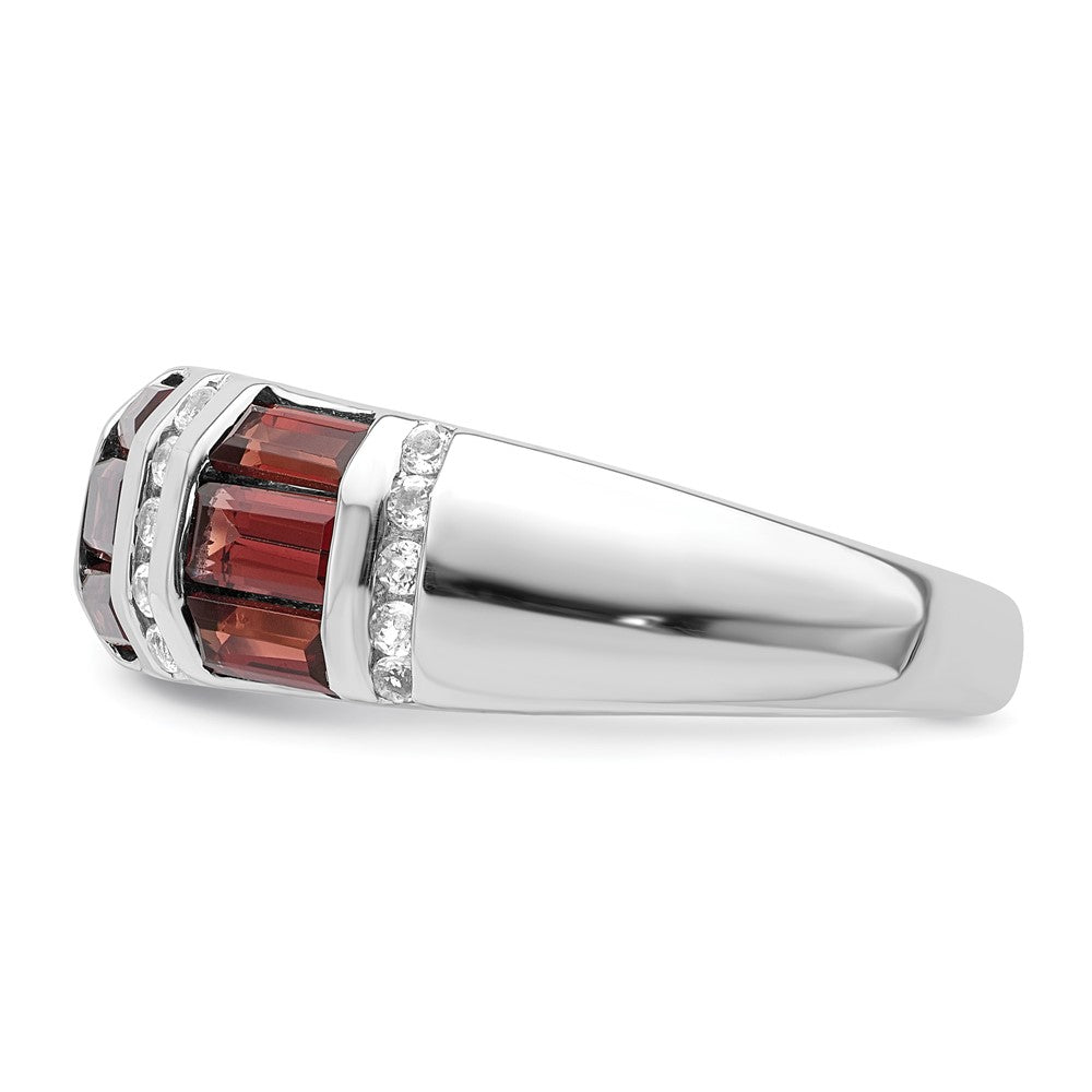 Sterling Silver Rhodium Plated Baguette Garnet & White Topaz Ring (Size 6 Only)