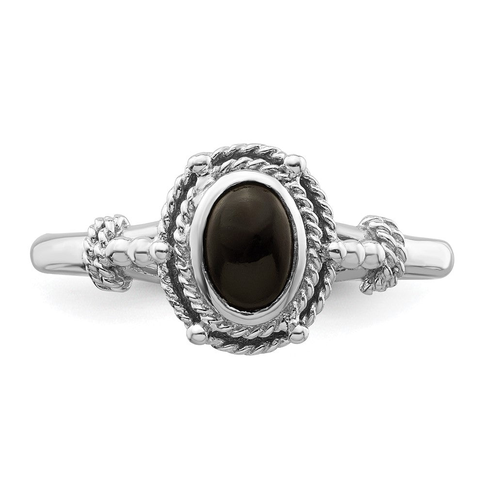 Sterling Silver Rhodium Plated With Black Oval Onyx Stone Ring