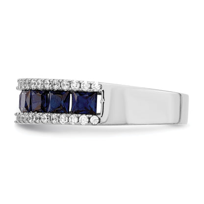 Sterling Silver Rhodium Plated Synthetic Blue Spinel & Cz Ring