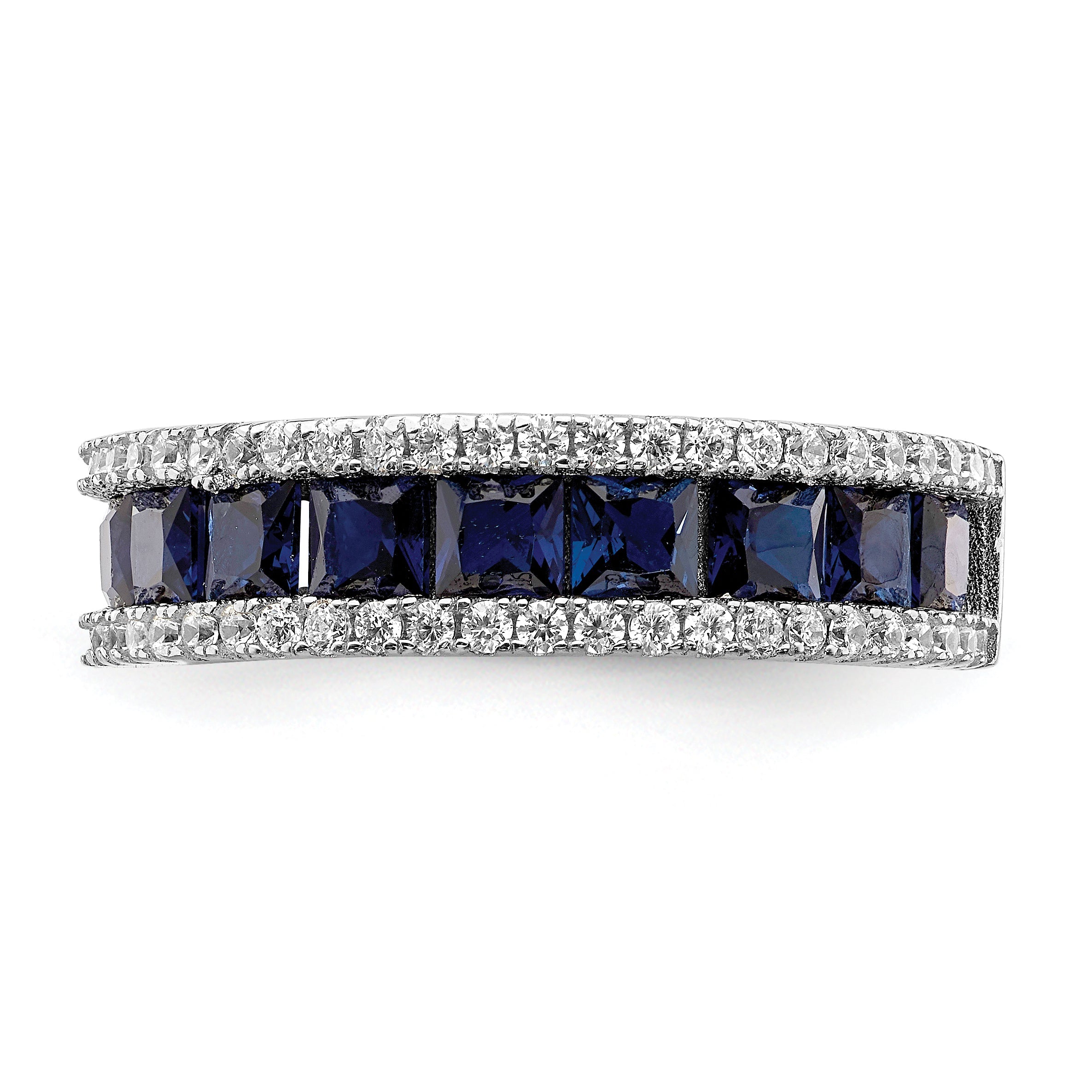 Sterling Silver Rhodium Plated Synthetic Blue Spinel & Cz Ring