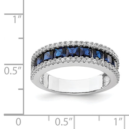 Sterling Silver Rhodium Plated Synthetic Blue Spinel & Cz Ring