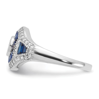 Sterling Silver Rhodium Plated Synthetic Blue Spinel & Cz Ring