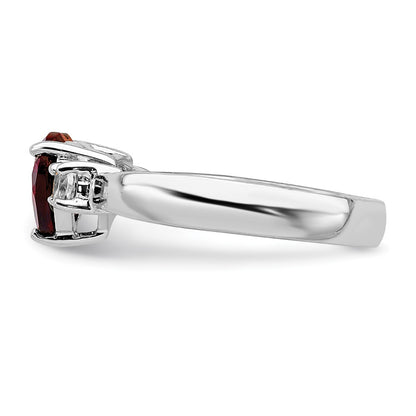 Sterling Silver Rhodium Plated Heart Garnet & White Topaz Ring
