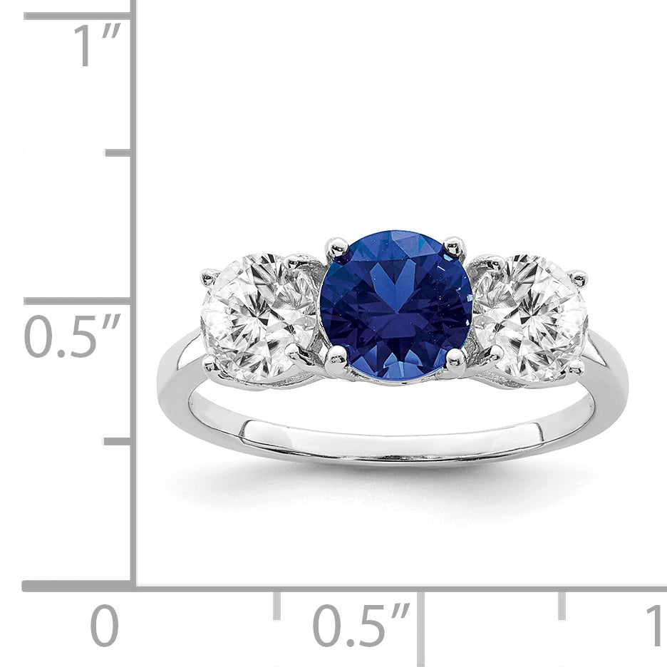 Sterling Silver Rhodium Plated Created Spinel & Cz 3 Stone Ring