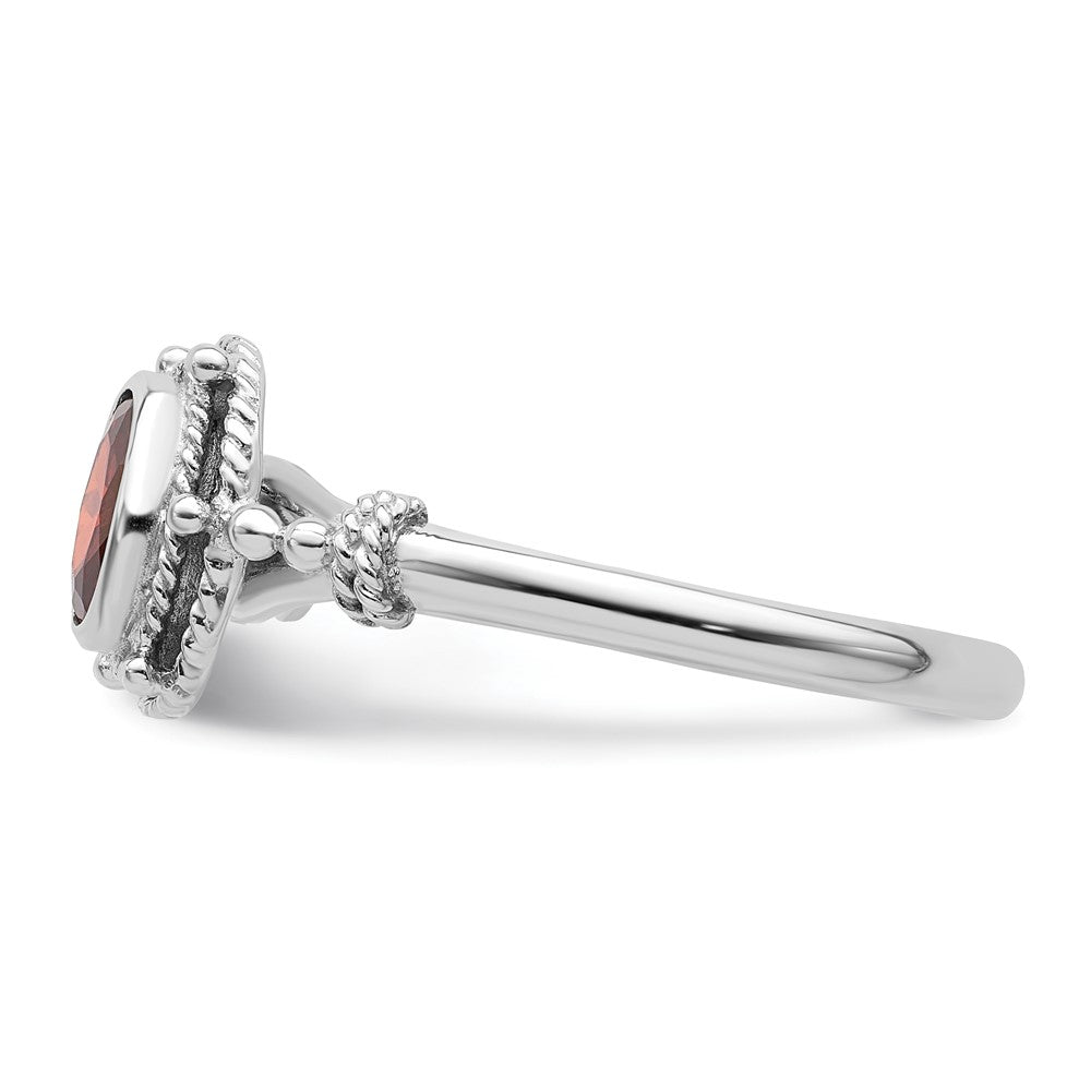 Sterling Silver Rhodium Plated With Red Oval Cz Stone Ring (Size 6 Only)