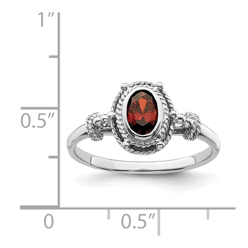 Sterling Silver Rhodium Plated With Red Oval Cz Stone Ring (Size 6 Only)