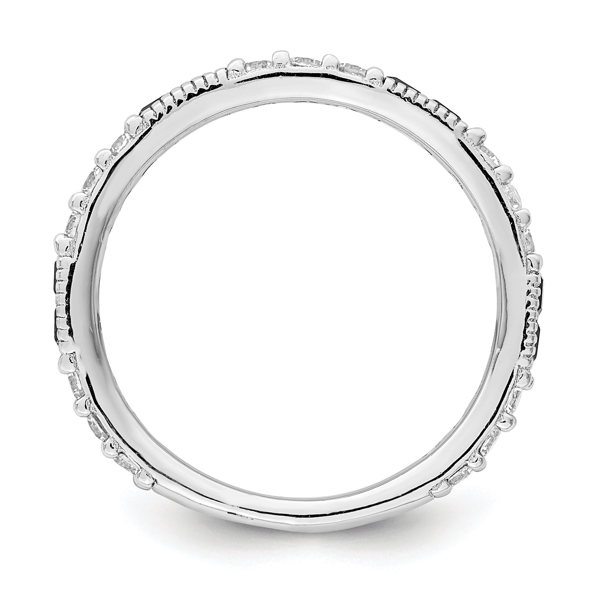 Sterling Silver Rhodium Plated Synthetic Blue Spinel & Cz Ring