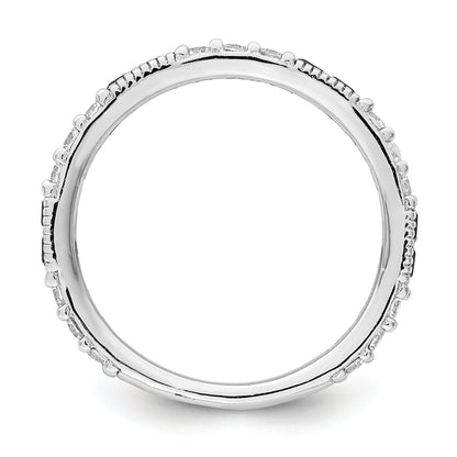 Sterling Silver Rhodium Plated Synthetic Blue Spinel & Cz Ring