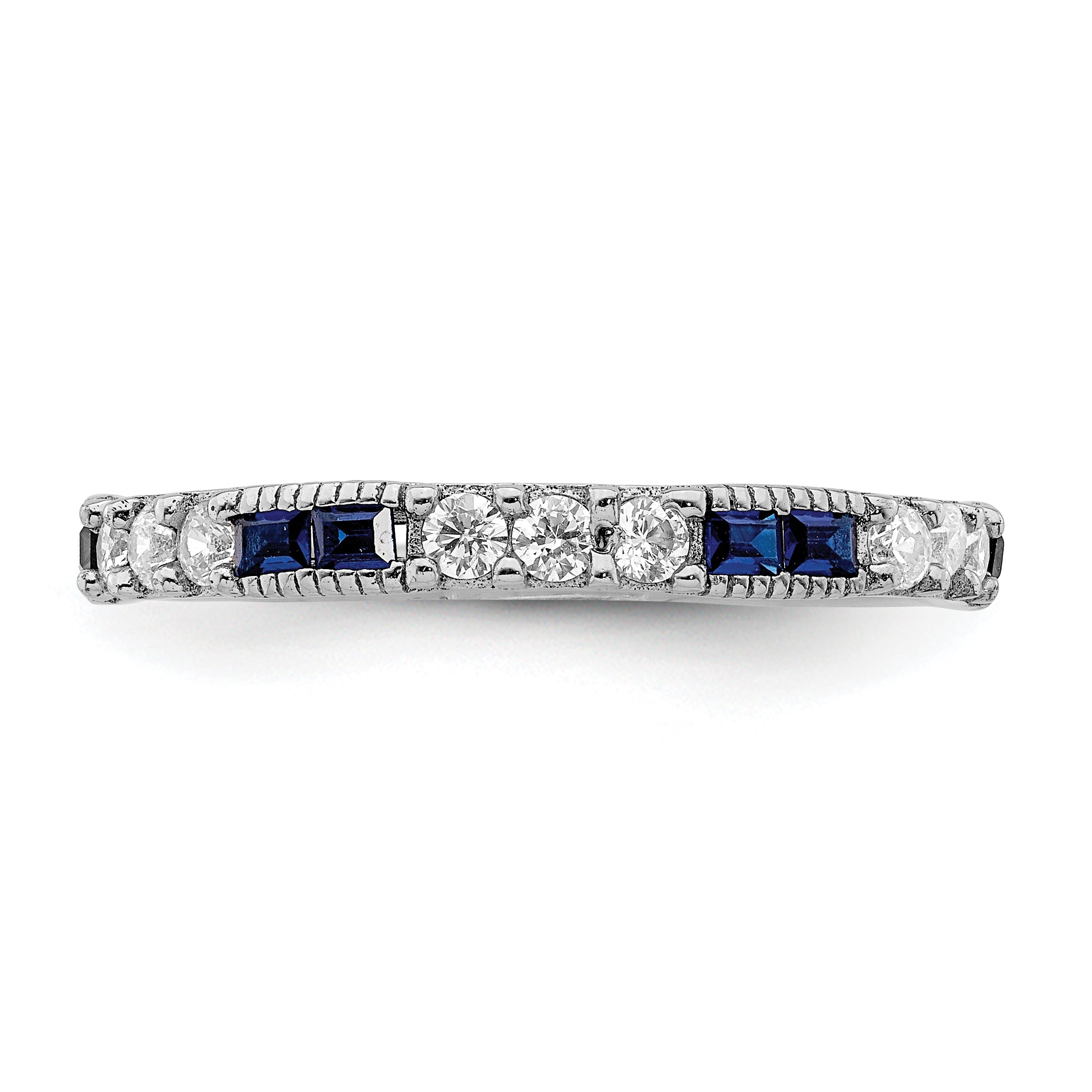 Sterling Silver Rhodium Plated Synthetic Blue Spinel & Cz Ring
