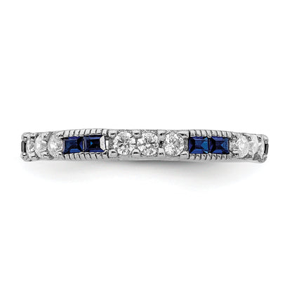 Sterling Silver Rhodium Plated Synthetic Blue Spinel & Cz Ring