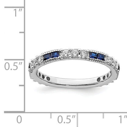 Sterling Silver Rhodium Plated Synthetic Blue Spinel & Cz Ring