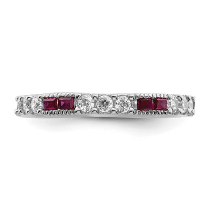 Sterling Silver Rhodium Plated Created Ruby And Round Cz Band