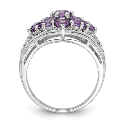 Sterling Silver Rhodium Plated Amethyst & White Topaz Fancy Ring (Size 6 Only)
