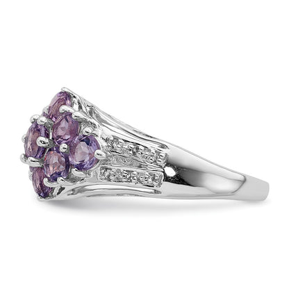 Sterling Silver Rhodium Plated Amethyst & White Topaz Fancy Ring (Size 6 Only)