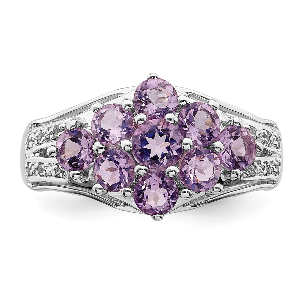 Sterling Silver Rhodium Plated Amethyst & White Topaz Fancy Ring (Size 6 Only)