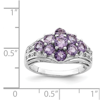 Sterling Silver Rhodium Plated Amethyst & White Topaz Fancy Ring (Size 6 Only)